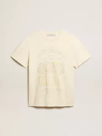 Verouderd wit katoenen T-shirt voor heren met print op de voorkant