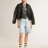 Bermudashort voor dames van denim met doorleefd effect