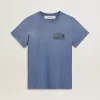 Vervaagd lichtblauw T-shirt voor dames met print op de borst