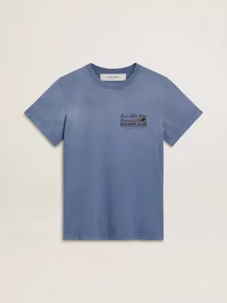 Vervaagd lichtblauw T-shirt voor dames met print op de borst