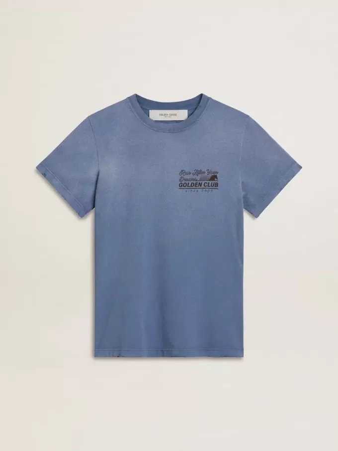 Vervaagd lichtblauw T-shirt voor dames met print op de borst