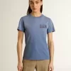 Vervaagd lichtblauw T-shirt voor dames met print op de borst