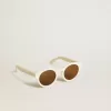 Vierkante Panthos-zonnebril met beige montuur en gouden details