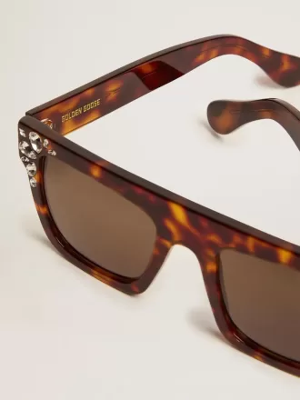 Vierkante zonnebril met havana montuur en kristallen