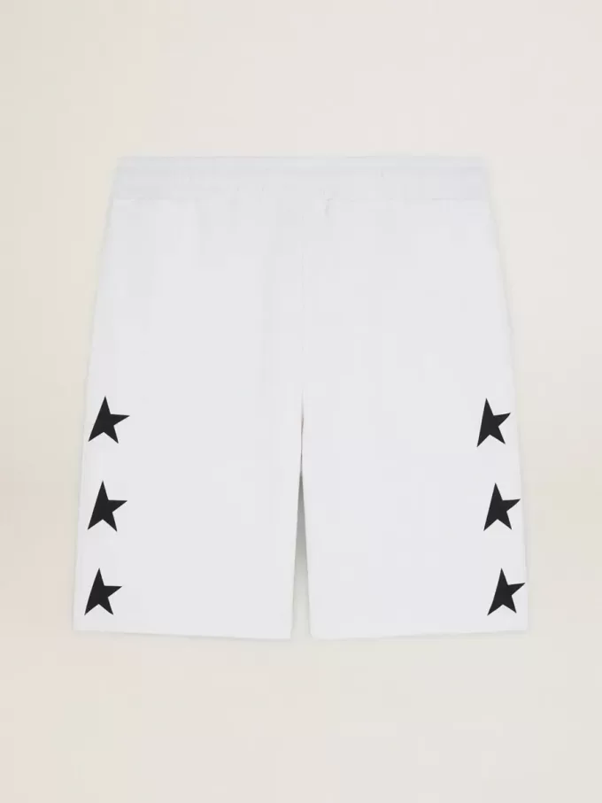 Vintage witte bermuda voor heren met contrasterende zwarte sterren
