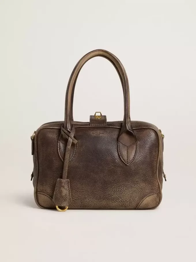 Vita-tas in bruin vintage leer met gouden details