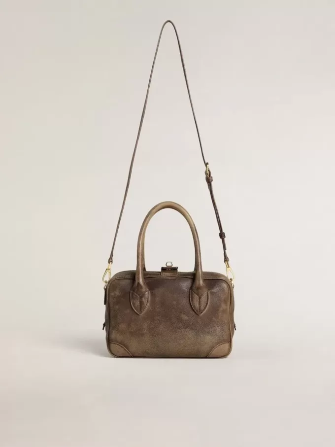 Vita-tas in bruin vintage leer met gouden details