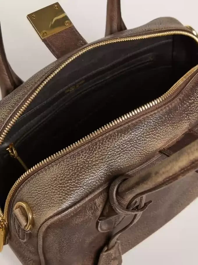 Vita-tas in bruin vintage leer met gouden details