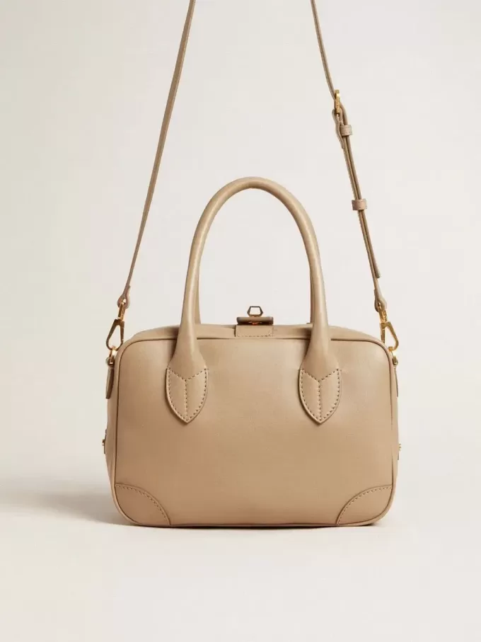 Vita-tas in taupe leer met gouden details