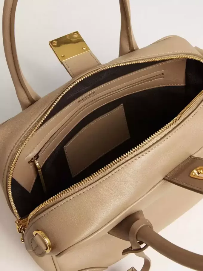 Vita-tas in taupe leer met gouden details
