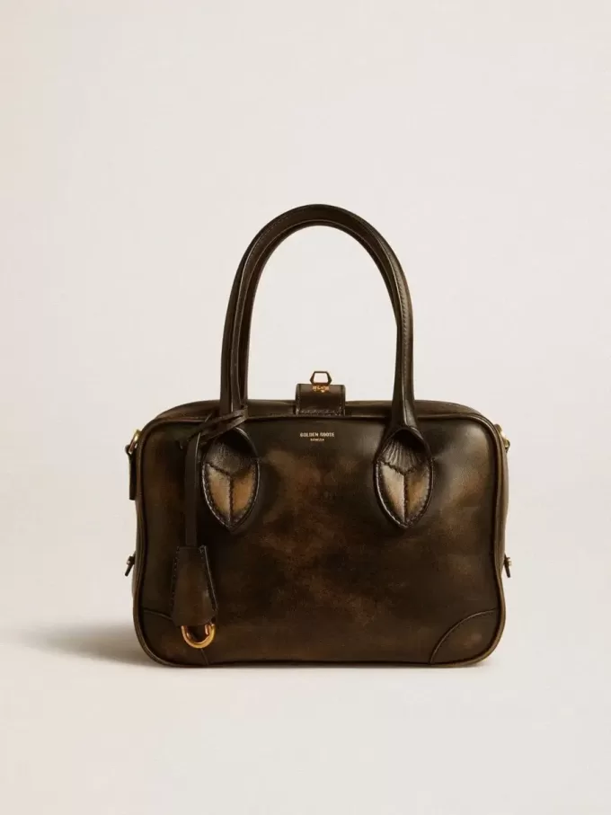 Vita-tas in zwart distressed leer met gouden details