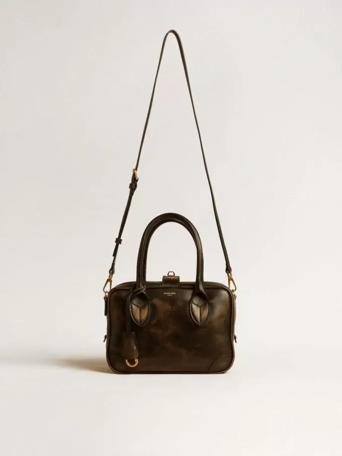 Vita-tas in zwart distressed leer met gouden details