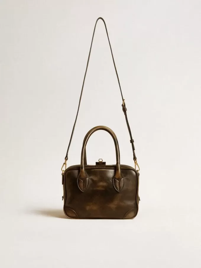 Vita-tas in zwart distressed leer met gouden details