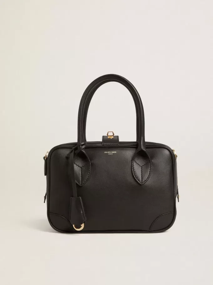 Vita-tas van glad zwart leer met gouden details