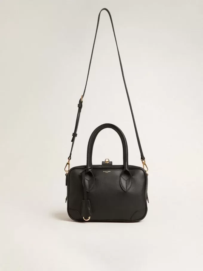 Vita-tas van glad zwart leer met gouden details
