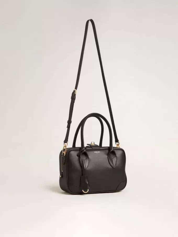 Vita-tas van glad zwart leer met gouden details