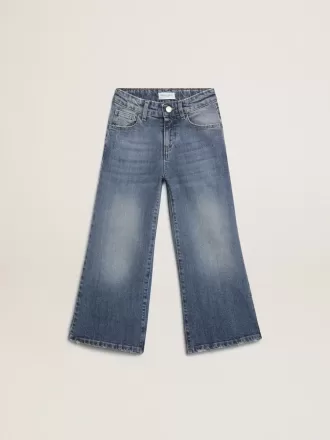 Wide-leg jeans in middenblauw bull denim