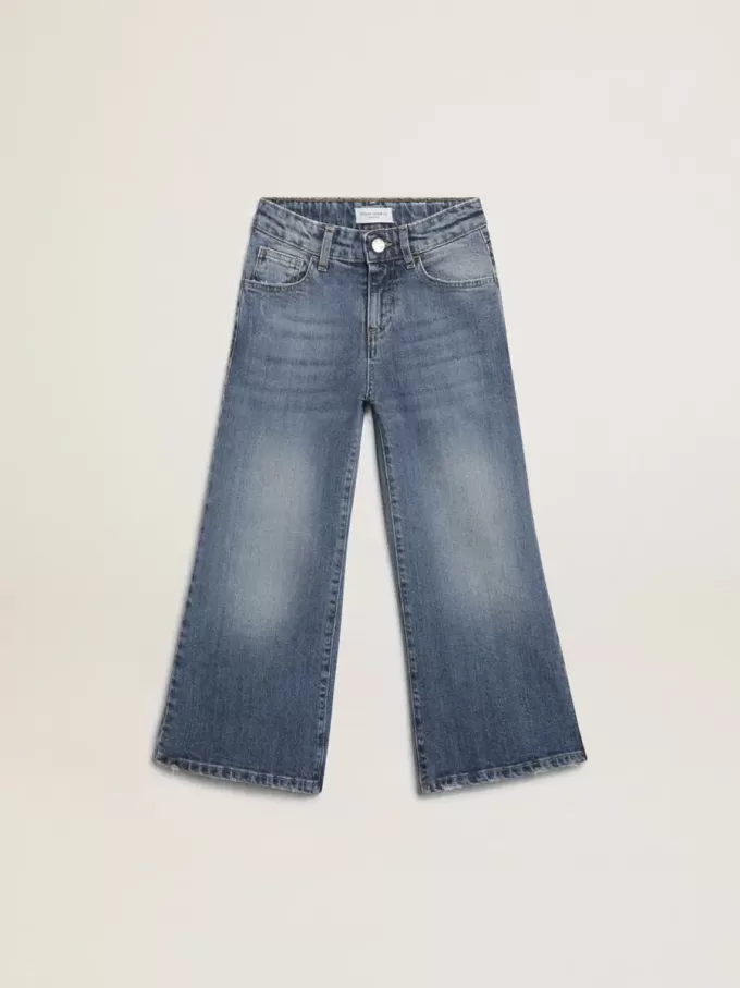 Wide-leg jeans in middenblauw bull denim