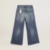Wide-leg jeans in middenblauw bull denim