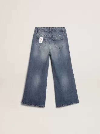 Wide-leg jeans in middenblauw bull denim
