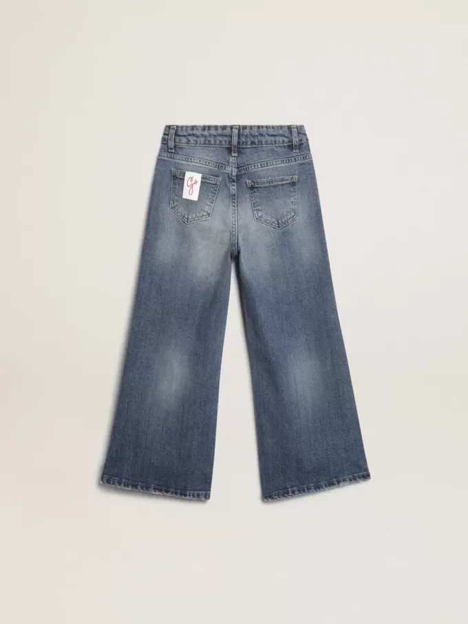 Wide-leg jeans in middenblauw bull denim