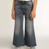 Wide-leg jeans in middenblauw bull denim