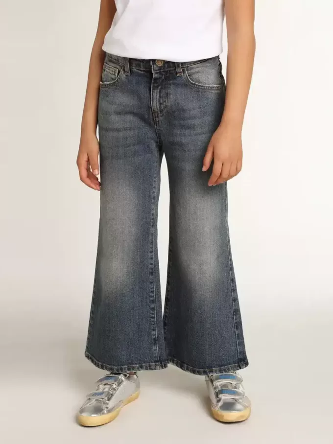 Wide-leg jeans in middenblauw bull denim