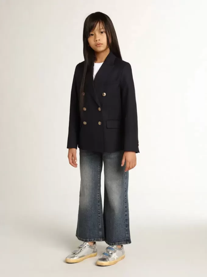 Wide-leg jeans in middenblauw bull denim