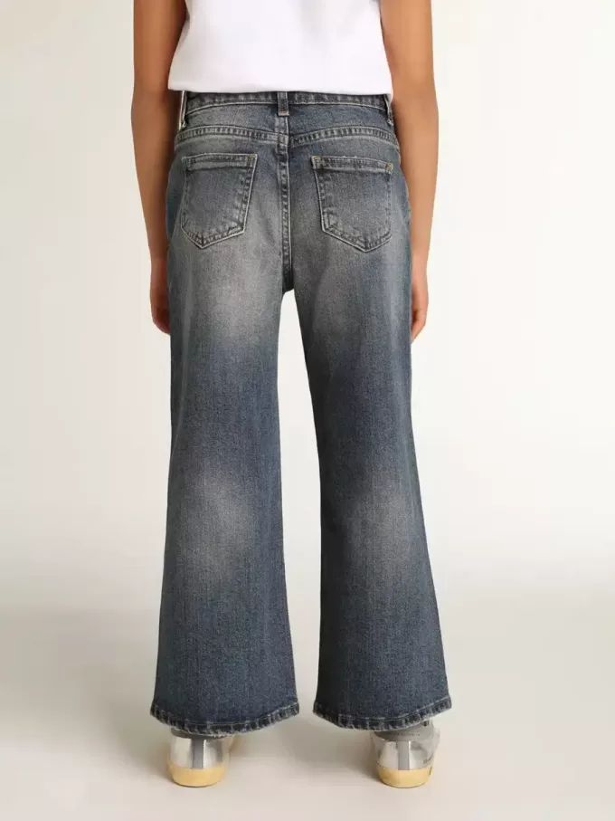 Wide-leg jeans in middenblauw bull denim