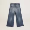 Wide-leg jeans in middenblauw bull denim