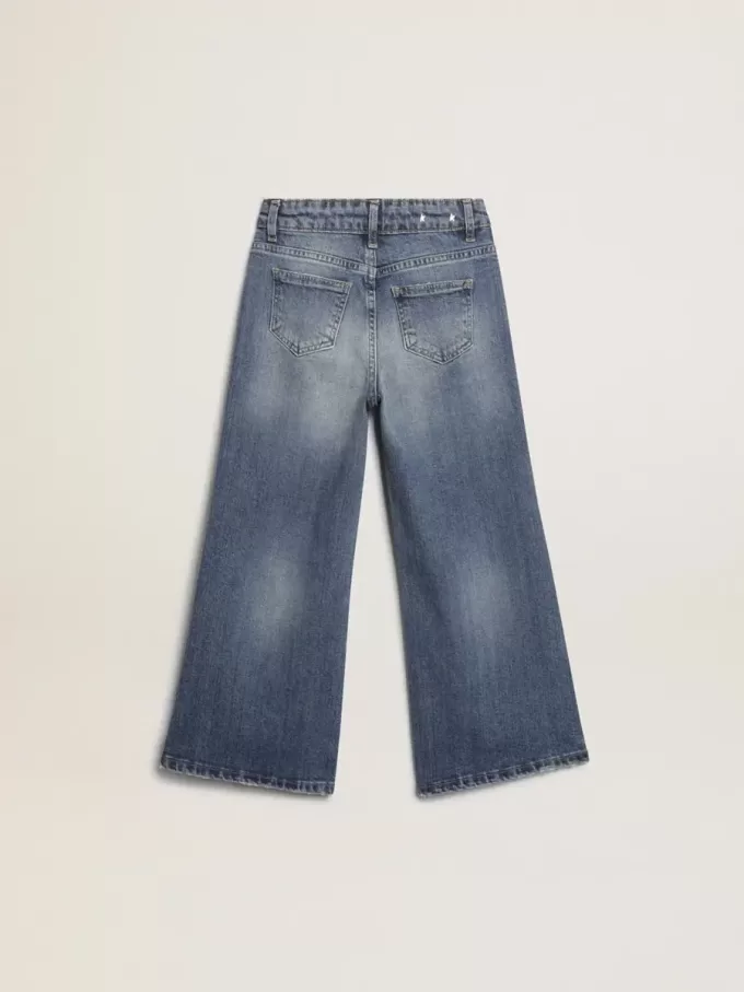 Wide-leg jeans in middenblauw bull denim