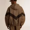 Windjack in beige en zwart pied-de-poule