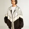 Windjack voor dames in zilver en zwart technisch materiaal