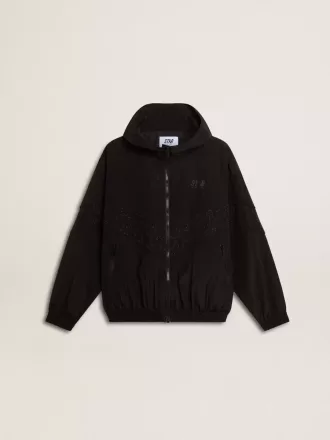 Windjack voor dames in zwart nylon met ton sur ton kristallen