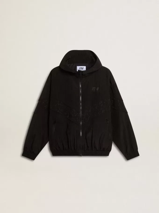 Windjack voor dames in zwart nylon met ton sur ton kristallen