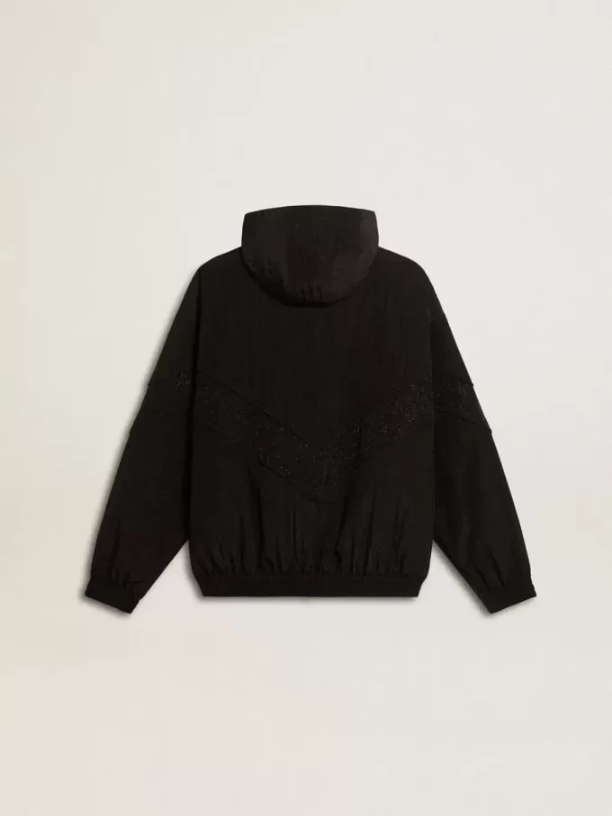 Windjack voor dames in zwart nylon met ton sur ton kristallen
