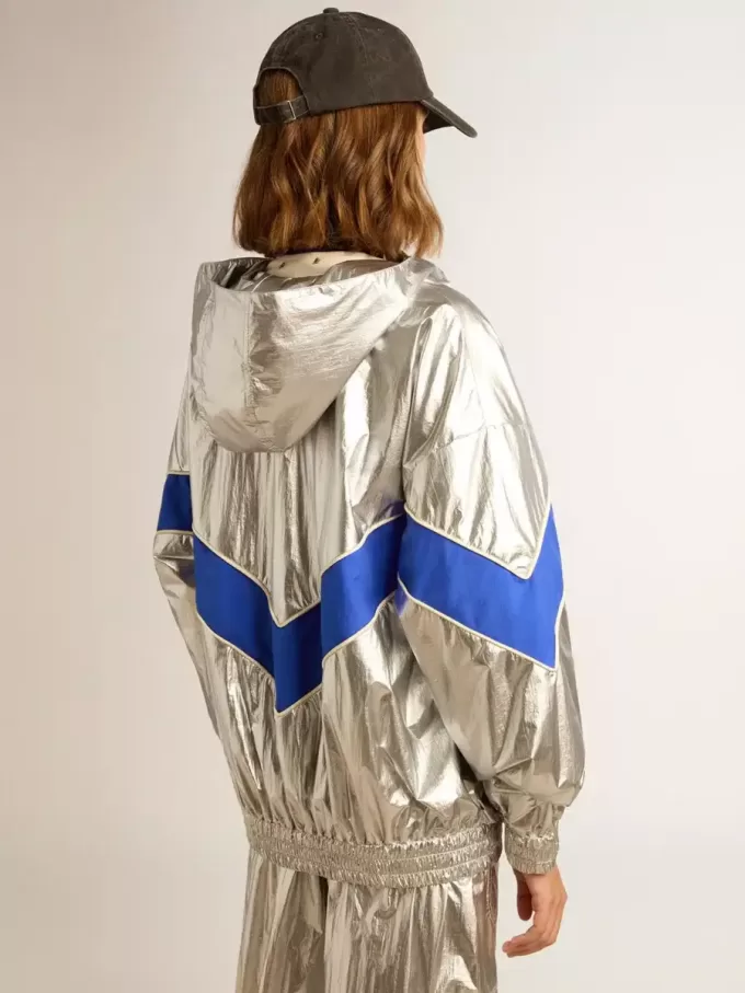 Windjack voor dames van zilverkleurig technisch materiaal