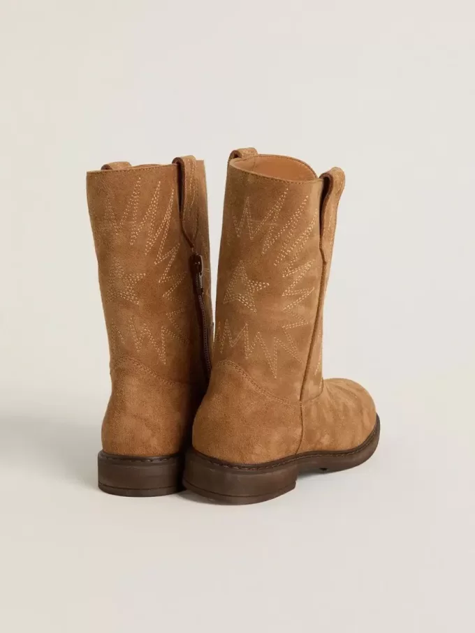 Wish Junior-laarzen van camelkleurig suède met sterrenborduursel