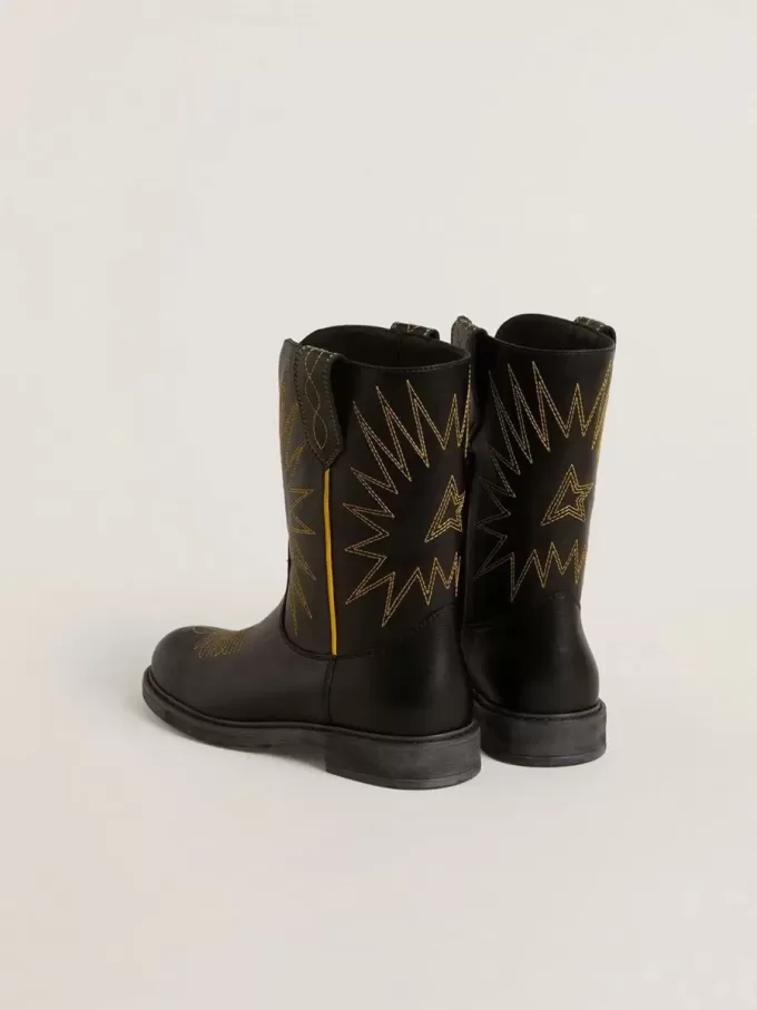 Wish Junior-laarzen van zwart leer met gele sterrenborduursels