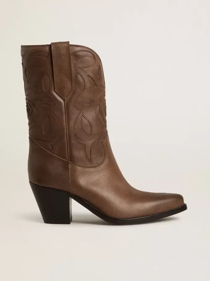 Wish Star-laarzen van duifgrijs leer met ton sur ton inlegdetails