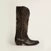 Wish Star-laarzen voor dames van zwart leer met platina gelamineerde leren inlegster