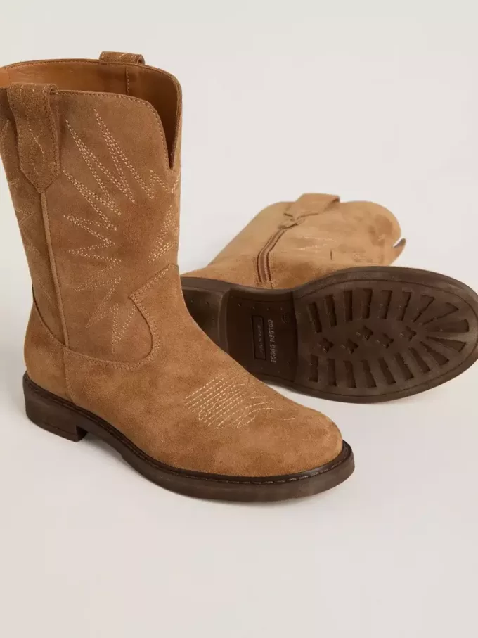Wish Teen-laarzen van camelkleurig suède met sterrenborduursel