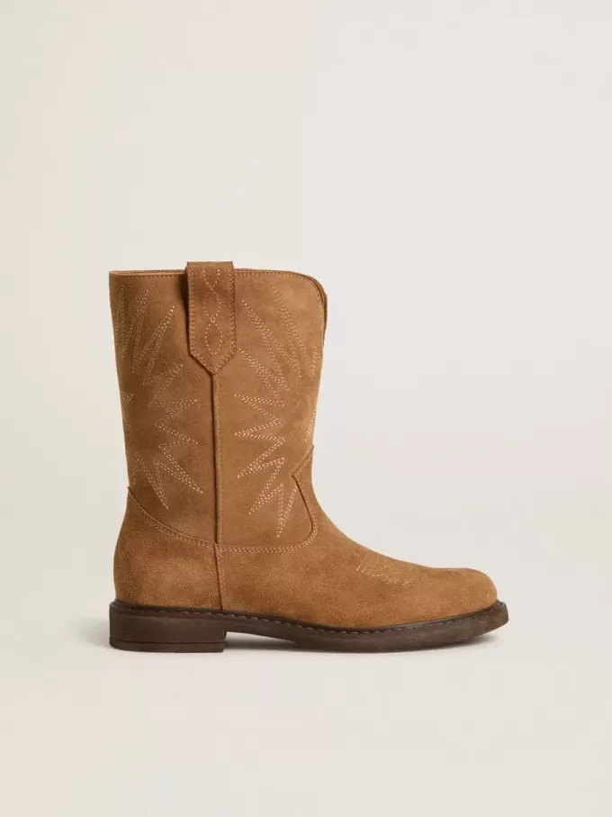 Wish Young-laarzen van camelkleurig suède met sterrenborduursel
