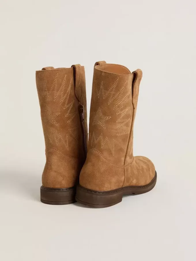 Wish Young-laarzen van camelkleurig suède met sterrenborduursel
