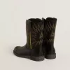 Wish Young-laarzen van zwart leer met gele sterrenborduursels