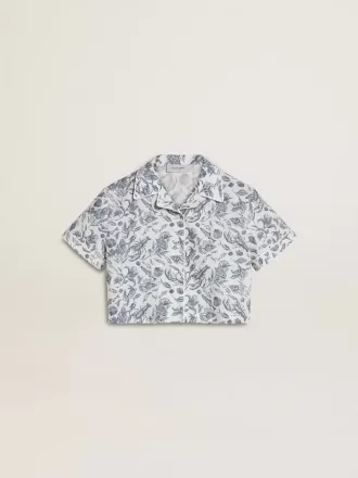 Wit cropped shirt voor meisjes met blauwe print