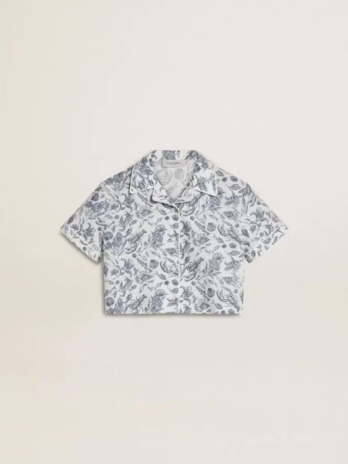 Wit cropped shirt voor meisjes met blauwe print