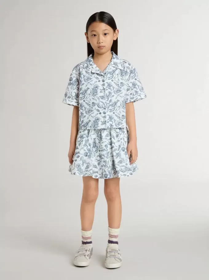 Wit cropped shirt voor meisjes met blauwe print