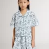Wit cropped shirt voor meisjes met blauwe print