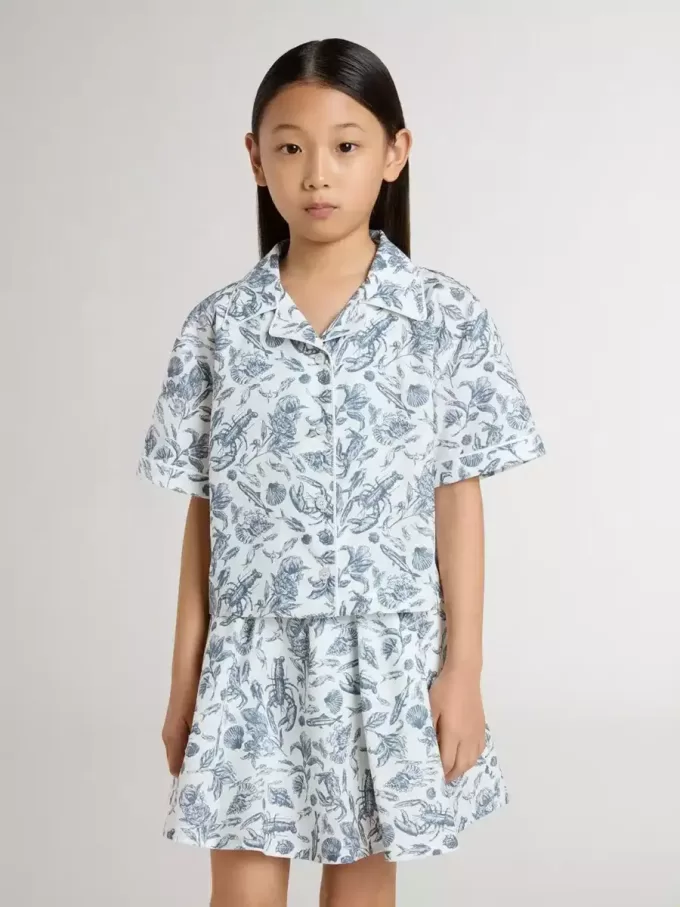 Wit cropped shirt voor meisjes met blauwe print